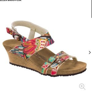Birkenstock Wedges Ellen African Wax Raspberry Sandals Pink Floral 40 9-9.5 Shoe